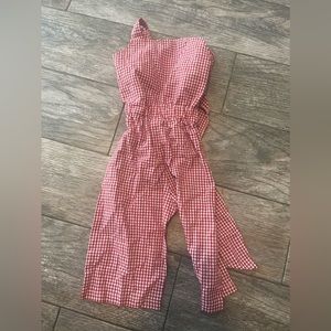 Red and white checkered jumpsuit